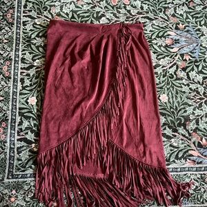 Shyanne Burgundy Fringe Wrap Skirt